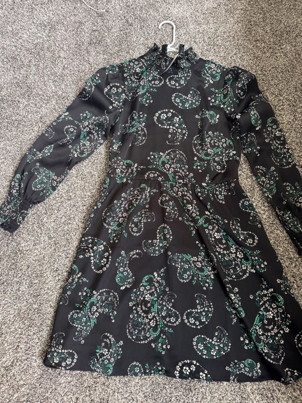 Tags still on! LOFT Black Long-Sleeve Paisley Dress with Green and White Accents